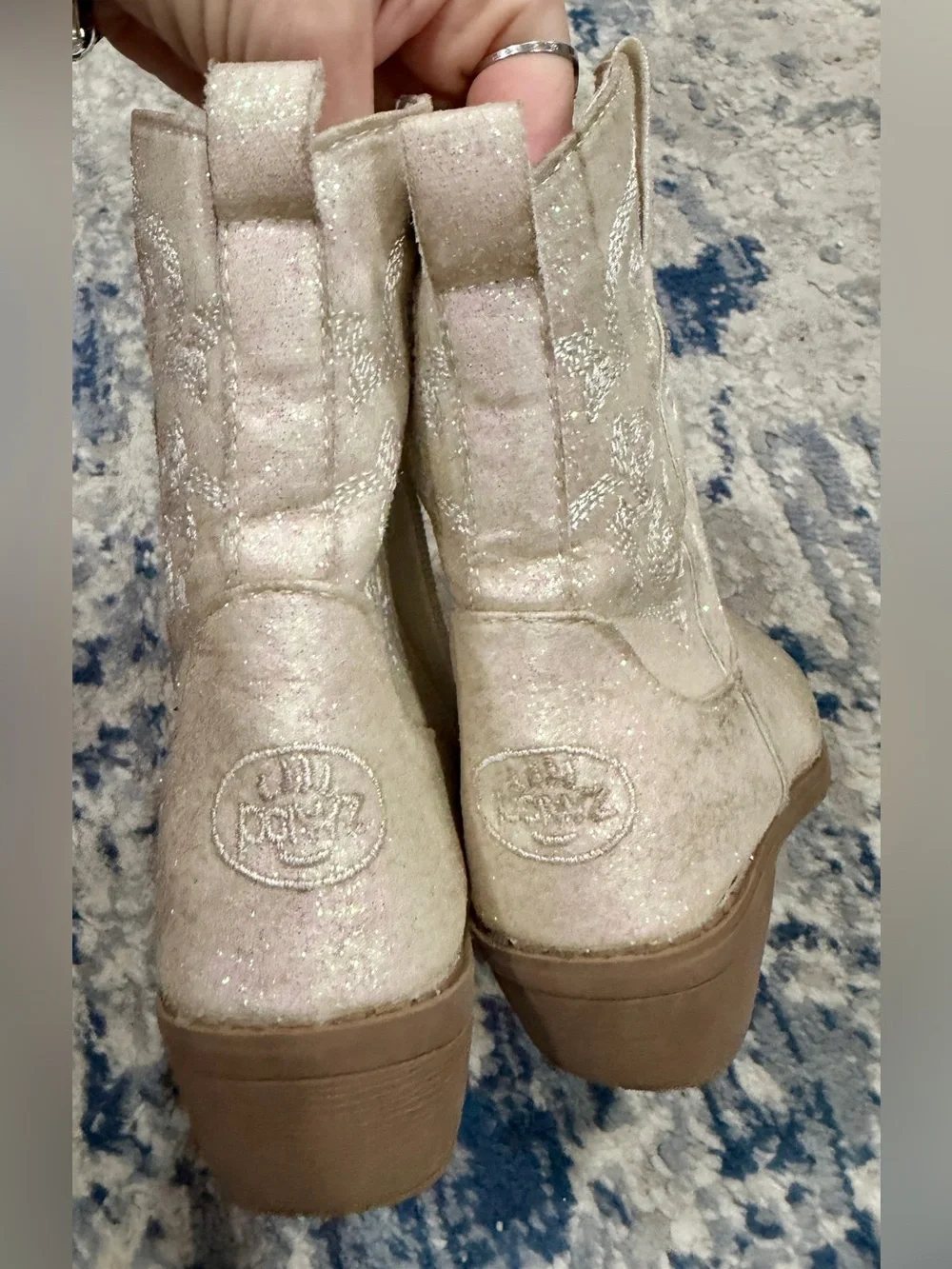 PAWZ Iridescent Pink Glitter Kids Western Boots